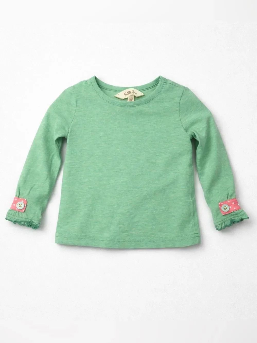 Matilda Jane green long sleeve shirt with ruffle sleeves with button and ribbon